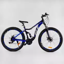 Велосипед спортивный CORSO «R1» 27,5`` дюймов 69979 (1) ПОЛУФЭТ, стальная рама 17” с амортизатором, Shimano 21 скорость, собранный на 75