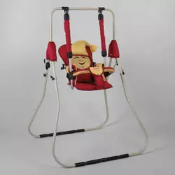 гр Гойдалка підлогова "Алінка" 205362 (1) бежевий каркас, червона матерія, бежевий гномик гр Гойдалка підлогова "Алінка" 205362 (1) бежевий каркас, червона матерія, бежевий гномик