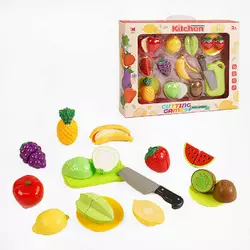 Продукти на липучках 1290 A (18) 10 фруктів, ніж, 2 тарілки та дошка для нарізання, в коробці Продукти на липучках 1290 A (18) 10 фруктів, ніж, 2 тарілки та дошка для нарізання, в коробці