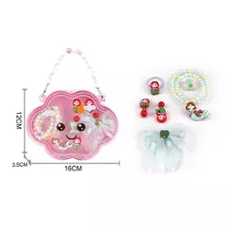 Набір прикрас А 114-2 (160/2) браслет, кліпси, заколка-бантик, каблучка, резинка для волосся, в сумці Набір прикрас А 114-2 (160/2) браслет, кліпси, заколка-бантик, каблучка, резинка для волосся, в сумці