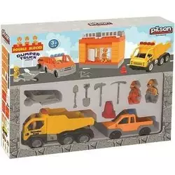 Конструктор 03-612 Pilsan (6) “Будівельний майданчик”, 2 машини, 3 ігрові фігурки, аксесуари, в коробці Конструктор 03-612 Pilsan (6) “Будівельний майданчик”, 2 машини, 3 ігрові фігурки, аксесуари, в коробці