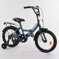 Велосипед 16" дюймов 2-х колёсный  "CORSO" CL-16958 (1) сине-голубой, ручной тормоз, звоночек, доп. колеса, СОБРАННЫЙ НА 75 в коробке