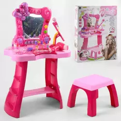 Трюмо 661-123 (6) на батарейках, зі стільчиком, світло, звук, мікрофон, фен на батарейках, 13 аксесуарів, в коробці Трюмо 661-123 (6) на батарейках, зі стільчиком, світло, звук, мікрофон, фен на батарейках, 13 аксесуарів, в коробці