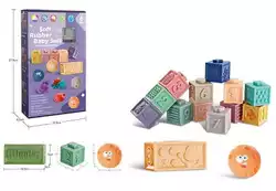 Сенсорные кубики 1041 (24) мячик, брусок, 12 кубиков, прорезыватели, с пищалкой, в коробке