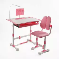 Парта дитяча зі стільчиком S-63020 (1) колір рожевий, регульована висота та нахил, з лампою, в коробці Парта дитяча зі стільчиком S-63020 (1) колір рожевий, регульована висота та нахил, з лампою, в коробці