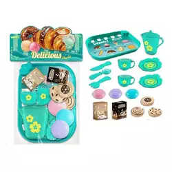 Набір продуктів 99015 (120/2) таця, 2 чашки, 2 блюдця, чайничок, ніж, ложка, вилка, печиво, коробочки з кавою і цукром, в пакеті Набір продуктів 99015 (120/2) таця, 2 чашки, 2 блюдця, чайничок, ніж, ложка, вилка, печиво, коробочки з кавою і цукром, в пакеті