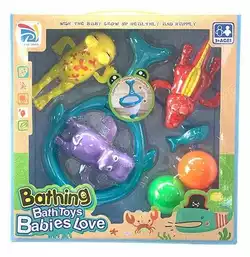 Игра для ванны 77015 (30) "Подводные обитатели", 3 мячика, 3 заводных игрушки, кольцо, в коробке
