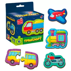 гр Магнітні пазли "Транспорт" VT1733-02 (20) "Vladi Toys", 6 картинок (12 деталей), в коробці гр Магнітні пазли "Транспорт" VT1733-02 (20) "Vladi Toys", 6 картинок (12 деталей), в коробці