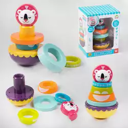 Пірамідка SL 83020 (36/2) "Коала", 2 кольори, нелягайко, 4 кільця-брязкальця, в коробці Пірамідка SL 83020 (36/2) "Коала", 2 кольори, нелягайко, 4 кільця-брязкальця, в коробці