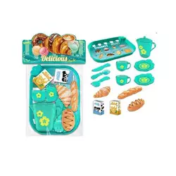 Набір продуктів 99013 (120/2) таця, 2 чашки, 2 блюдця, чайничок, ніж, ложка, вилка, круасан, багет, хліб, коробочки з молоком і соком, в пакеті Набір продуктів 99013 (120/2) таця, 2 чашки, 2 блюдця, чайничок, ніж, ложка, вилка, круасан, багет, хліб, коробочки з молоком і соком, в пакеті