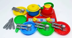 гр Кухня "Галинка 7" 2179 (14) "Technok Toys" плита, кастрюля, сковородка, крышка, 4 тарелки, 4 комплекта столовых приборов, 22см, в кульке