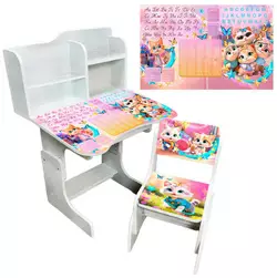 гр Парта шкільна "Котики" ПШ 058 (1) ЛДСП, біле дерево, 69*45 см, + 1 стілець, з пеналом гр Парта шкільна "Котики" ПШ 058 (1) ЛДСП, біле дерево, 69*45 см, + 1 стілець, з пеналом