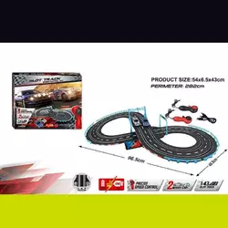 Трек JJ 203-1 (8) 2 машинки, 2 джойстики, на батарейках, розмір треку 96,5х48,3 см, масштаб 1:43, в коробці Трек JJ 203-1 (8) 2 машинки, 2 джойстики, на батарейках, розмір треку 96,5х48,3 см, масштаб 1:43, в коробці
