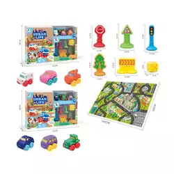 Набор машин JZD - 117 (12) 2 вида, спецтехника,  игровой коврик 145х98 см, 3 машинки, декорации,  в коробке Набор машин JZD - 117 (12) 2 вида, спецтехника,  игровой коврик 145х98 см, 3 машинки, декорации,  в коробке