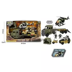 Набір військової техніки G 3109-41 (9) трейлер, гелікоптер, машина, скутер, намет, 2 фігурки військових, аксесуари, в коробці Набір військової техніки G 3109-41 (9) трейлер, гелікоптер, машина, скутер, намет, 2 фігурки військових, аксесуари, в коробці