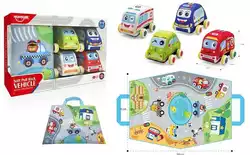 Набор тканевых машин HE 0219 (48/2) 4 шт в коробке, инерция, сумка-коврик Набор тканевых машин HE 0219 (48/2) 4 шт в коробке, инерция, сумка-коврик