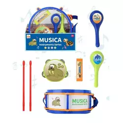 Набір музичних інструментів 717 (24)  барабан:  28х28х12 см, барабанні палички, маракаси, бубон, кастаньєти, ремінець, в коробці Набір музичних інструментів 717 (24)  барабан:  28х28х12 см, барабанні палички, маракаси, бубон, кастаньєти, ремінець, в коробці
