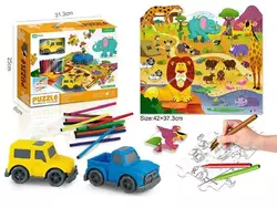 Двосторонній пазл 7077-105 (48/2) “Сафарі”, 56 елементів, фломастери 12 кольорів, розфарбовка, машинка, пазл 42х37 см, в коробці Двосторонній пазл 7077-105 (48/2) “Сафарі”, 56 елементів, фломастери 12 кольорів, розфарбовка, машинка, пазл 42х37 см, в коробці