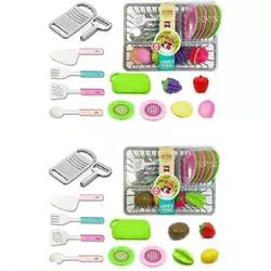 Набір посуду CS 711-10 (80/2) 2 види, продукти на липучках, підставка для посуду, тарілки, столове приладдя, дошка, терка, овочечистка, в слюді Набір посуду CS 711-10 (80/2) 2 види, продукти на липучках, підставка для посуду, тарілки, столове приладдя, дошка, терка, овочечистка, в слюді