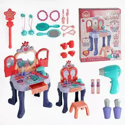 Трюмо 661-132 (6) 28 елементів, світло, звук, фен на батарейках, стільчик, аксесуари, в коробці Трюмо 661-132 (6) 28 елементів, світло, звук, фен на батарейках, стільчик, аксесуари, в коробці