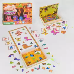 гр Дерев`яна магнітна дошка "Маленькі монстри" 17037 (12) "4FUN Game Club Wood", 68 елементів, пазли, маркер, українською мовою, в коробці гр Дерев`яна магнітна дошка "Маленькі монстри" 17037 (12) "4FUN Game Club Wood", 68 елементів, пазли, маркер, українською мовою, в коробці