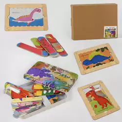 Пазли C 47010 (48) “Динозаври”, дерев`яні, 4 упаковки пазлів, рамка, в коробці Пазли C 47010 (48) “Динозаври”, дерев`яні, 4 упаковки пазлів, рамка, в коробці