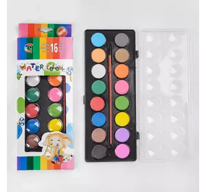 Акварельні фарби С 37142 (144) палітра 16 кольорів, пензлик в наборі Акварельні фарби С 37142 (144) палітра 16 кольорів, пензлик в наборі
