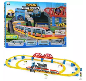 Железная дорога 789-2 (8/2) "Скоростной поезд", на батарейках, 59 элементов, длина путей 473 см, 2 локомотива, звук, свет, аксессуары, в коробке