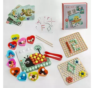 Деревянная игра С 47253 (24) в коробке, 10 силиконовых кулинарных форм, 81 шарик, две игровых панели, 36 карточек с фигурами и животными