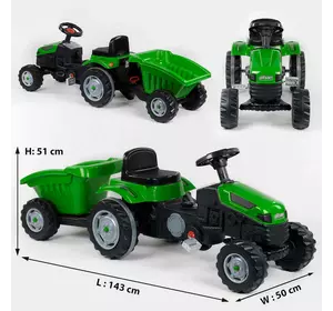 Трактор педальний з причепом Pilsan 07-316 GREEN (1) клаксон на кермі, сидіння регульоване, задні колеса з гумовими накладками, в коробці Трактор педальний з причепом Pilsan 07-316 GREEN (1) клаксон на кермі, сидіння регульоване, задні колеса з гумовими накладками, в коробці