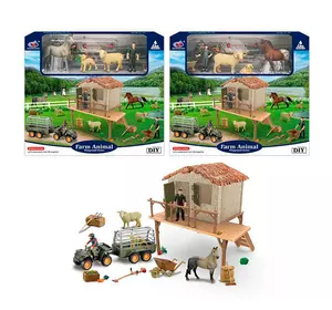 Ферма Q 9899 ZJ76 (12) 2 вида, 30 элементов, 3 фигурки животный, 2 фермера, машинка, в коробке