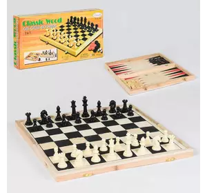 Шахматы деревянные С 36816 (24) 3 в 1, деревянная доска,деревянные шахматы,  в коробке