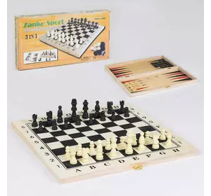 Шахматы деревянные С 36817 (54) 3 в 1, деревянная доска, деревянные шахматы,  в коробке