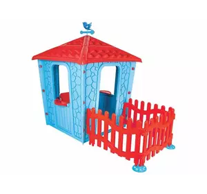 Игровой домик с оградой Pilsan Stone 06-443 (1) ГОЛУБОЙ, высота 1.5 м, длина с забором1.8 м, в коробке