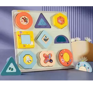 Пазли-вкладиші С 74320 (38) дерев`яні, фігури, 9 штук, у плівці Пазли-вкладиші С 74320 (38) дерев`яні, фігури, 9 штук, у плівці