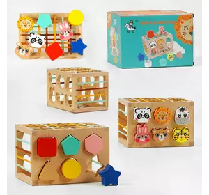 Дерев`яний геометричний сортер C 60392 (27) сортер тваринки, еластичні стрічки, дерев’яний куб, в коробці Дерев`яний геометричний сортер C 60392 (27) сортер тваринки, еластичні стрічки, дерев’яний куб, в коробці