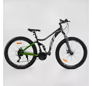 Велосипед спортивный CORSO «R1», 27,5`` дюймов 84734 (1) ПОЛУФЭТ, стальная рама 17” с амортизатором, Shimano 21 скорость, собранный на 75
