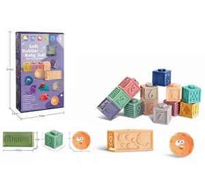 Сенсорные кубики 1041 (24) мячик, брусок, 12 кубиков, прорезыватели, с пищалкой, в коробке
