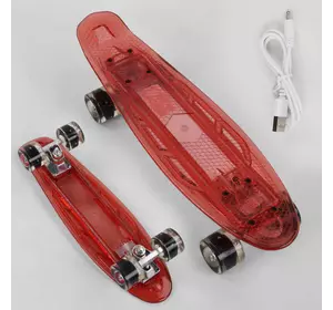 Скейт Пенни борд S-30966 Best Board (7) прозрачная дека со светом, колёса PU со светом, зарядка USB