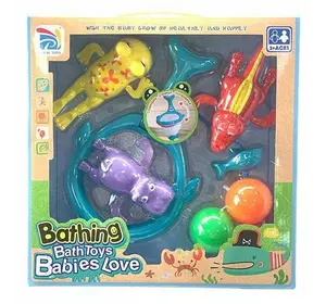 Игра для ванны 77015 (30) "Подводные обитатели", 3 мячика, 3 заводных игрушки, кольцо, в коробке