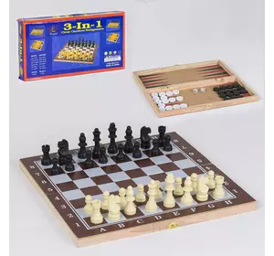 Шахматы деревянные С 36810 (80) 3 в 1,деревянная доска, деревянные шахматы в коробке
