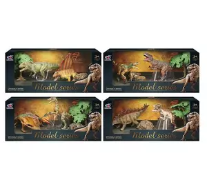 Набор динозавров Q 9899 M 7 (48/2) 4 вида, 2 динозавра, 2 аксессуара, в коробке