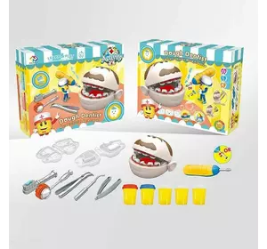 Тісто для ліплення ZY 88 (24/2) "Стоматолог", бормашина обертається, щелепи чоловічка, інструменти, 5 баночок тіста, 2 форми для ліплення, в коробці Тісто для ліплення ZY 88 (24/2) "Стоматолог", бормашина обертається, щелепи чоловічка, інструменти, 5 баночок тіста, 2 форми для ліплення, в коробці