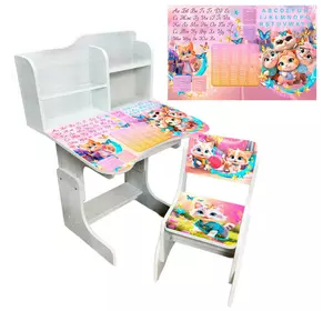 гр Парта шкільна "Котики" ПШ 058 (1) ЛДСП, біле дерево, 69*45 см, + 1 стілець, з пеналом гр Парта шкільна "Котики" ПШ 058 (1) ЛДСП, біле дерево, 69*45 см, + 1 стілець, з пеналом