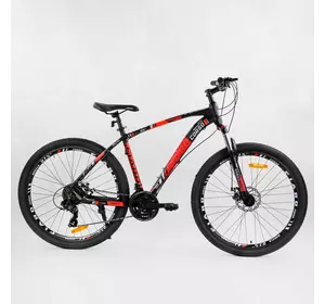 Велосипед Спортивный CORSO «FIARO» 27.5" дюймов 13658 (1) цвет КРАСНЫЙ, рама алюминиевая, оборудование Shimano 21 скорость, собран на 75