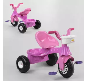 Трехколесный велосипед Pilsan 07-140 (1) цвет РОЗОВЫЙ с фиолетовыми педеалям,пластиковые колеса с прорезиненой накладкой, корзинка, багажник, в кульке