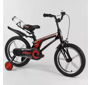 Велосипед магниевый 16" дюймов 2-х колёсный "CORSO" 83564 (1) алюминиевые диски, ручной тормоз, доп. колеса, звоночек, бутылочка СОБРАННЫЙ НА 85