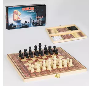 Шахматы деревянные С 36819 (48) 3 в 1, деревянная доска,деревянные шахматы,  в коробке
