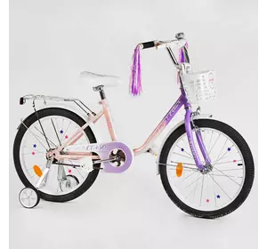 Велосипед 20" дюймов 2-х колёсный "CORSO Fleur" FL - 91088 (1) U-образная стальная рама, ручной тормоз, корзинка, украшения, собран на 75