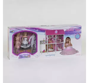Домик кукольный 66884 (3) "Загородная вилла", 2 этажа, 3 куклы, мебель, аксессуары, питомцы, в коробке